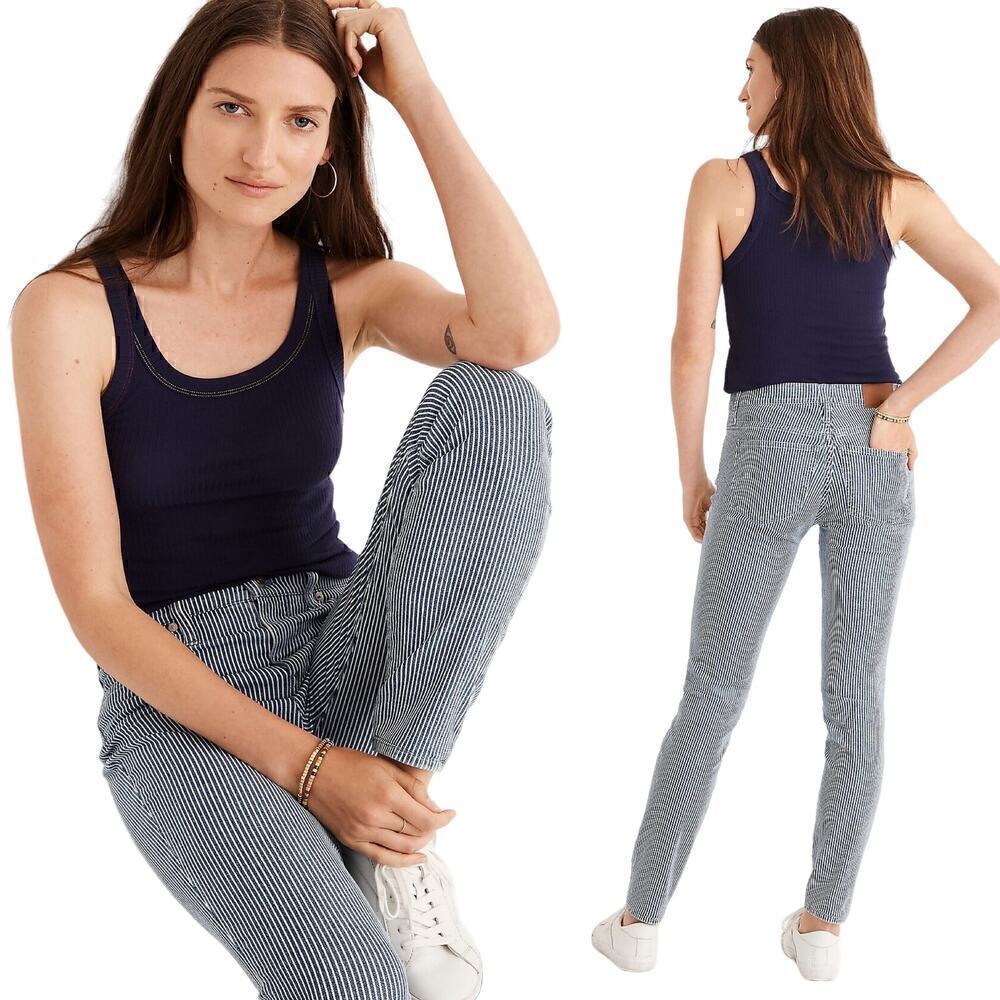 Madewell 9" Mid-Rise Striped Blue White Skinny Leg Jeans in Piper Stripe Size 24